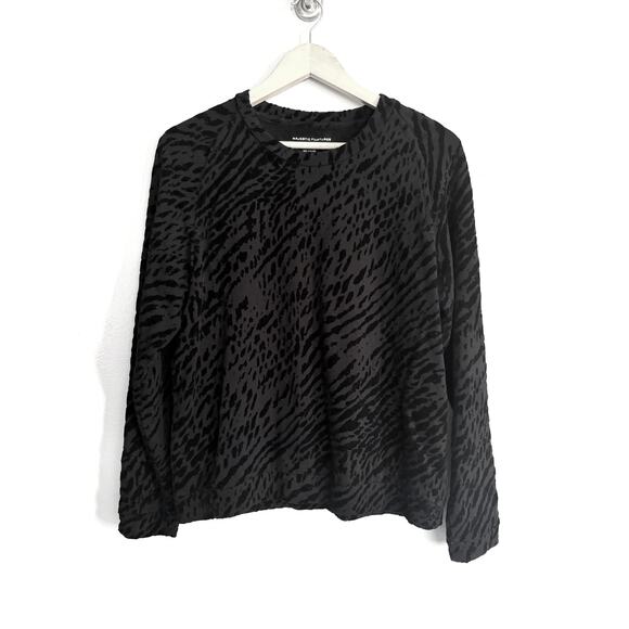 new MAJESTIC FILATURES Paris black velvet burnout zebra print sweater top - Picture 2 of 7